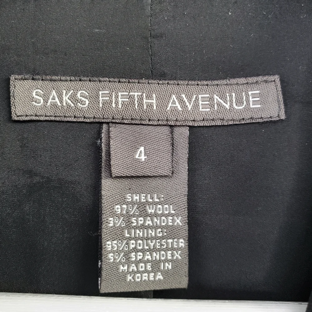 Saks Fifth Ave Black Wool One Button Blazer Career_7